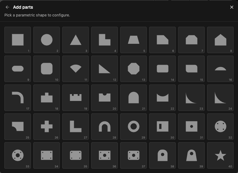 The shape library grid, shapes 1 to 40