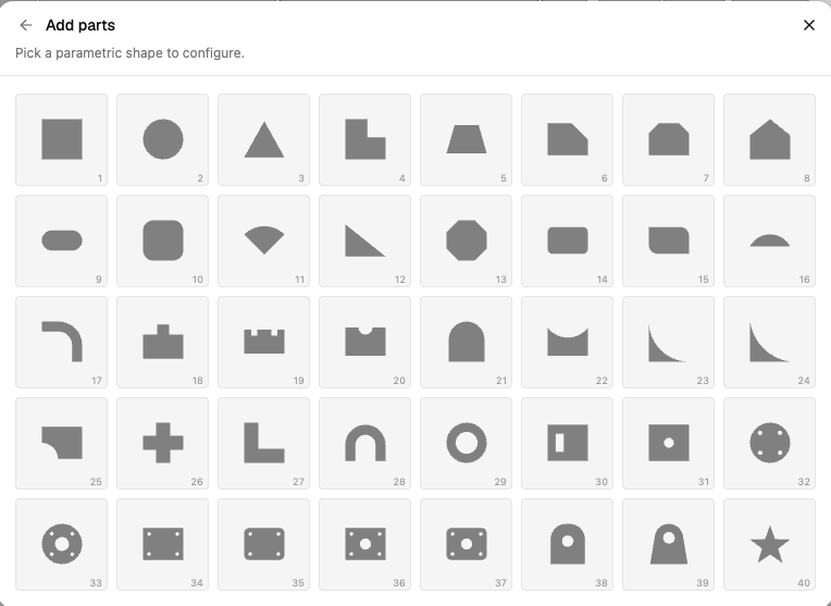 The shape library grid, shapes 1 to 40